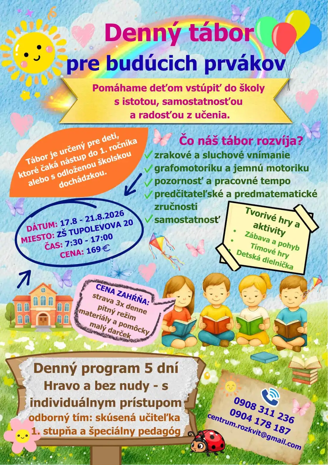 Denný tábor pre budúcich prvákov – leták Centrum Rozkvit, 17.–21. 8. 2026